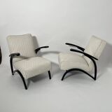 Set of Czechian Art Deco Black Laquered Lounge Chairs attributed to J. Halabala for Up Závody, 1930s