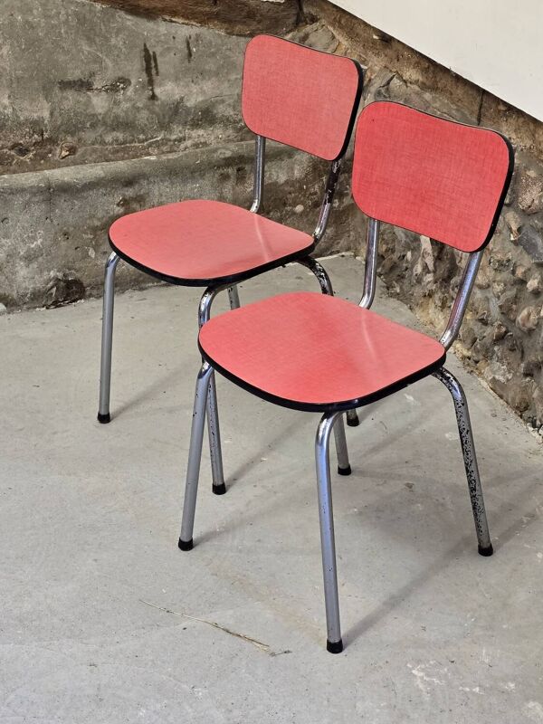Paire de chaises en formica rose