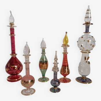 6 gold, mouth-blown Egyptian perfume bottles