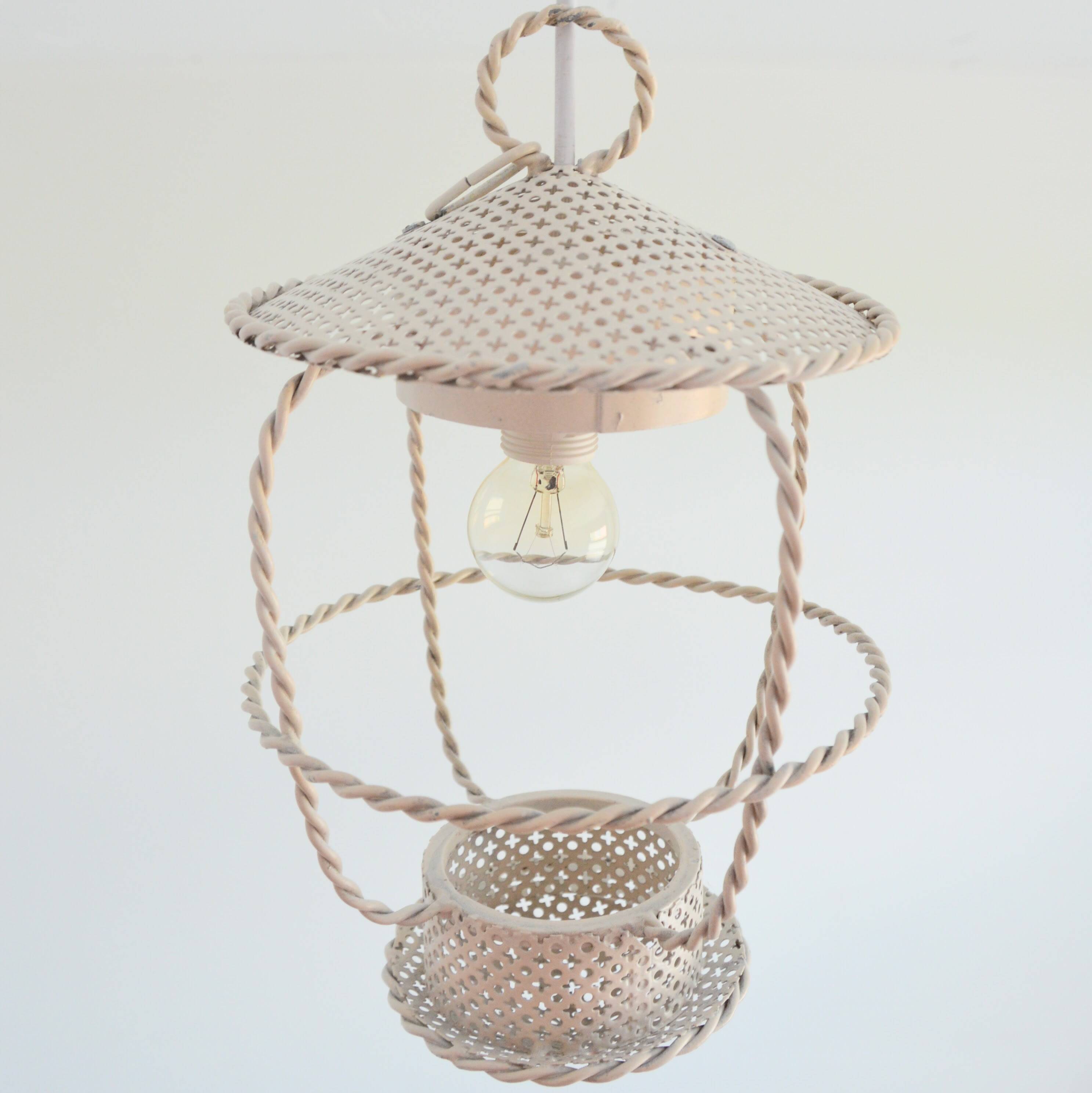 Vintage Mategot  style 1950s Perforated Metal Lantern / Pendant Light