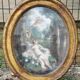 18th century oval pastel on canvas paper, country scene