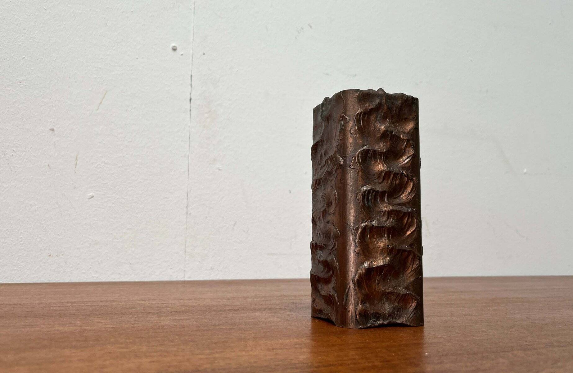 Brutalist metal block vase from the mid-century, 1960s.