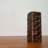 Brutalist metal block vase from the mid-century, 1960s.