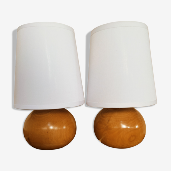 Duo de lampes boules en bois