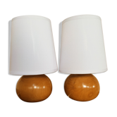 Duo of wooden ball lamps