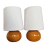 Duo of wooden ball lamps