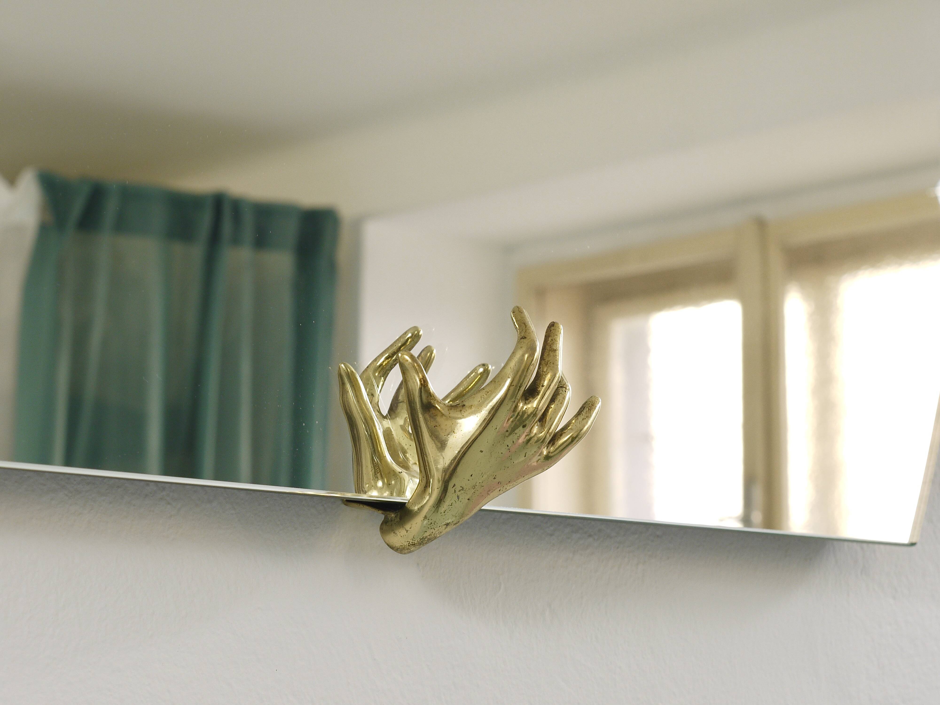 Scultpural Brass Hand Mid-Century Wall Mirror, Italy, 1950s