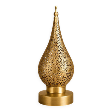 Lampe de table en laiton fait main avec abat-jour ajouré en forme de goutte