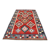 6x9 Red & Grey Orientel Large Kilim Rug, Vintage Wool Kilim Rug, 170x267Cm