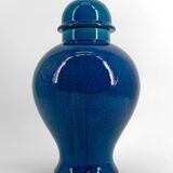 French Blue Crackle Glazed Ceramic Lamp, Circa 1950