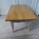 Vintage coffee table patinated pearl gray waxed finish, top against glued varnished oak