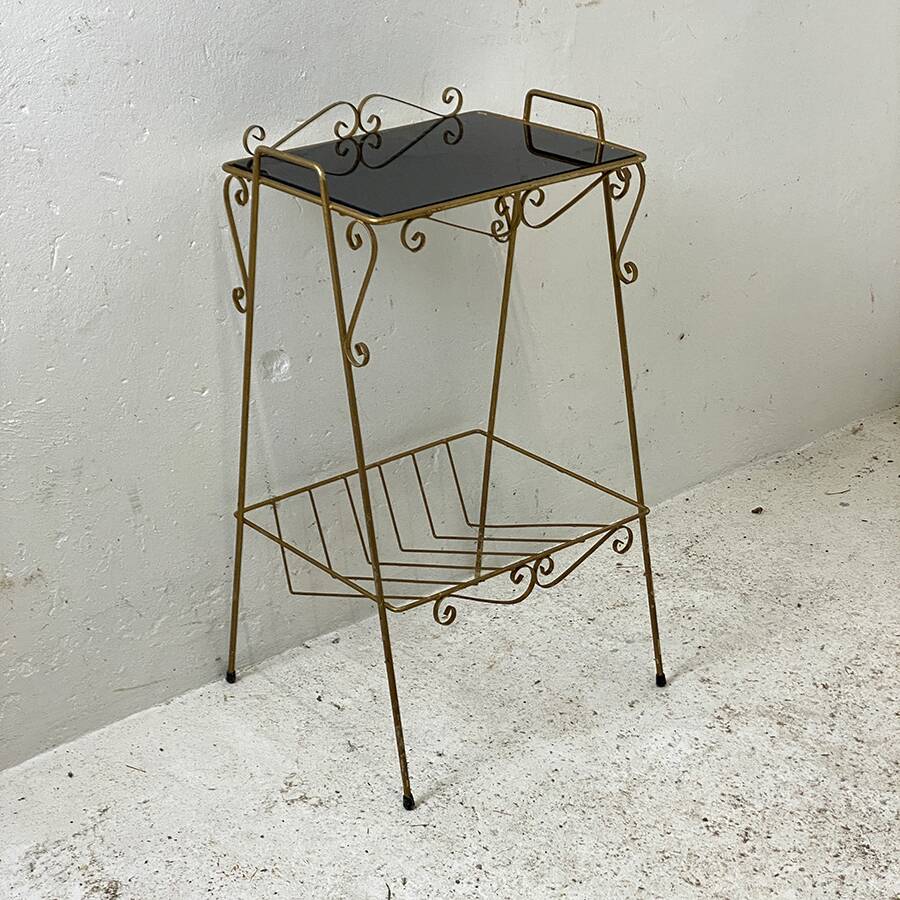 Gold metal and black glass side table