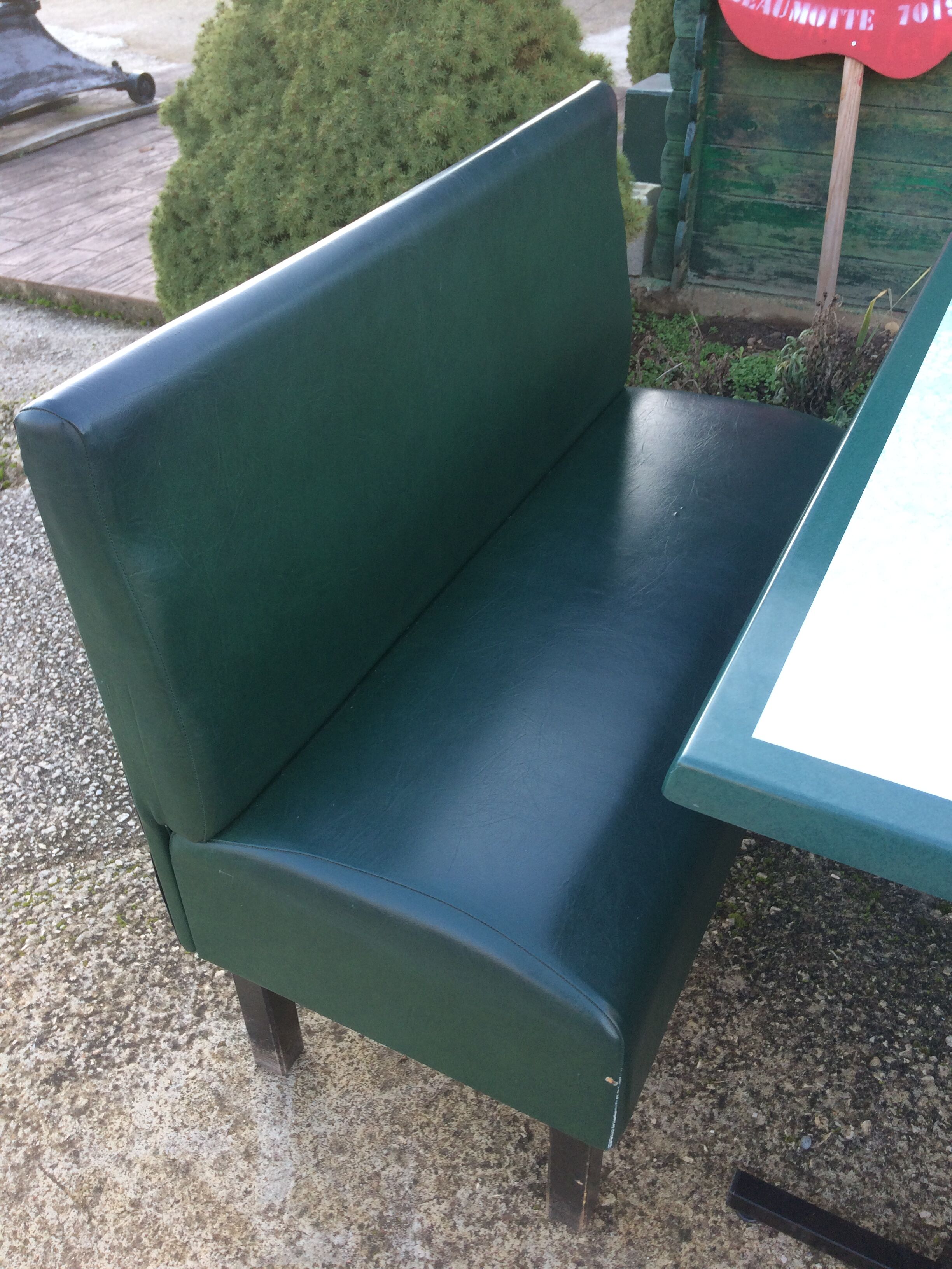 Set of two bistro banquettes plus table