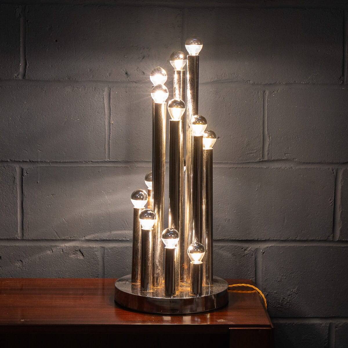 Vintage 20thc italian chrome multi-light table lamp by reggiani c.1970