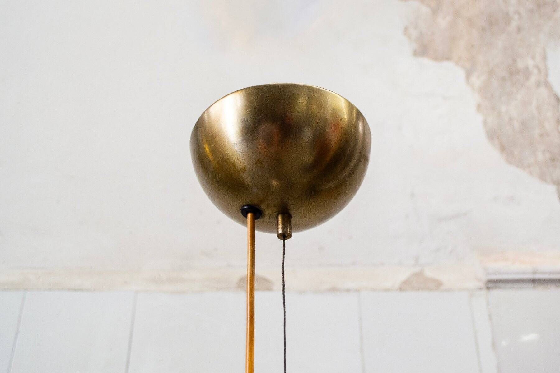 Suspended lamp model 1238 in aluminium and glass by Stilnovo, Italy, 1960s.