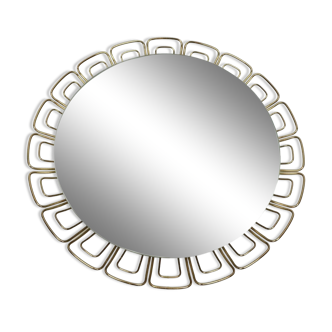 Round mid century modern illuminated wall mirror with brass frame 1960s 70s