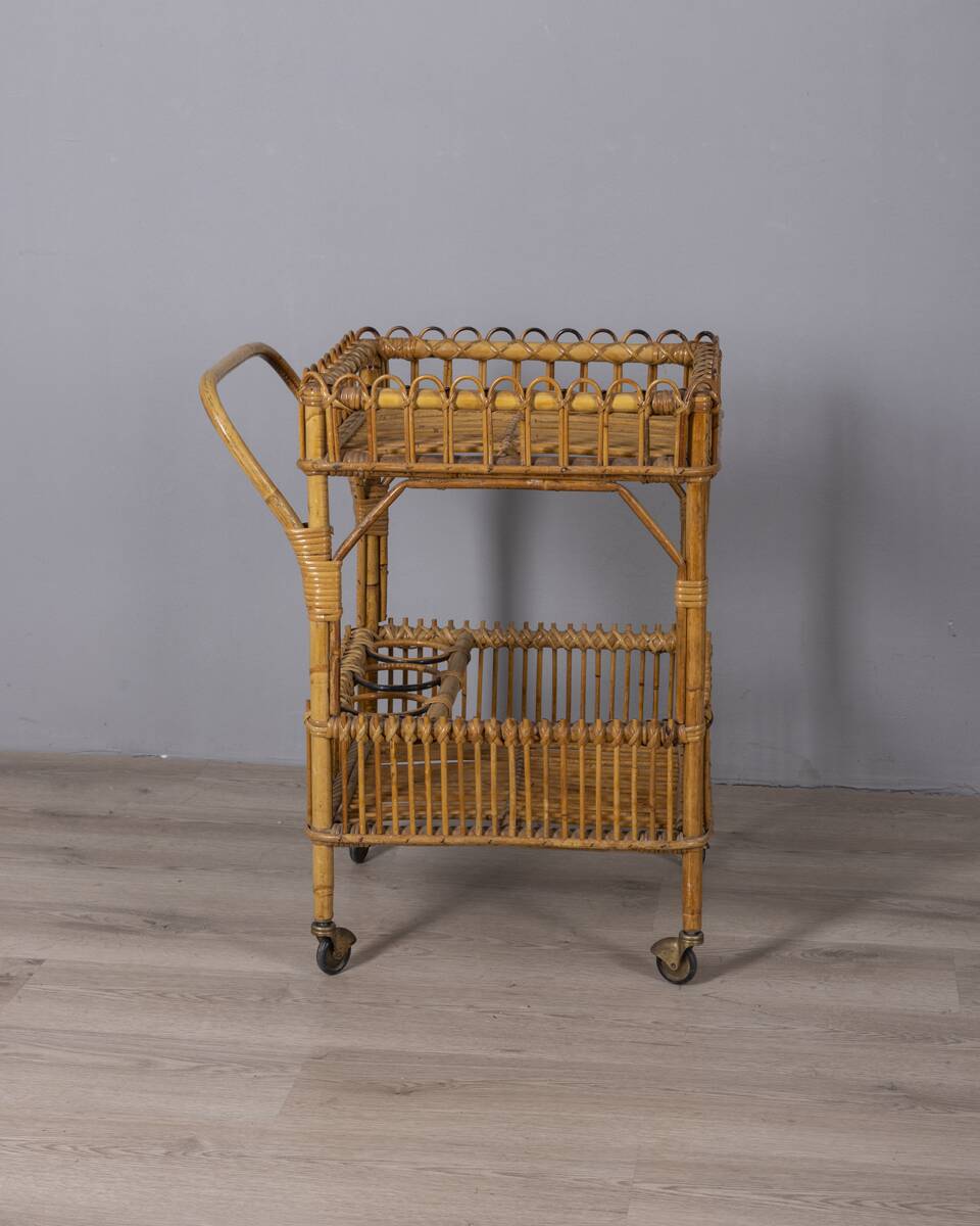 Vintage 1960s Italian-design bamboo bar cart