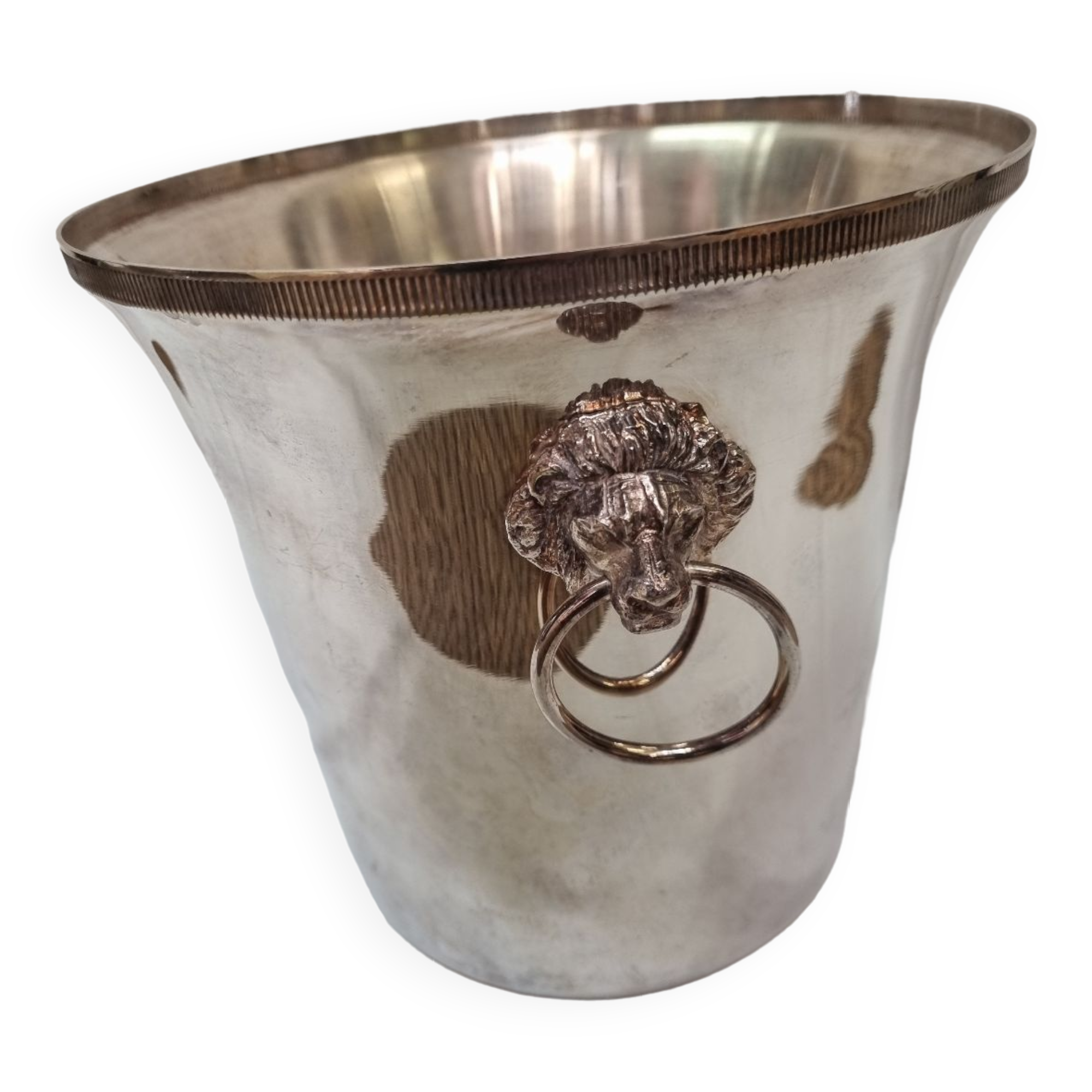 Silver metal champagne bucket lion's head