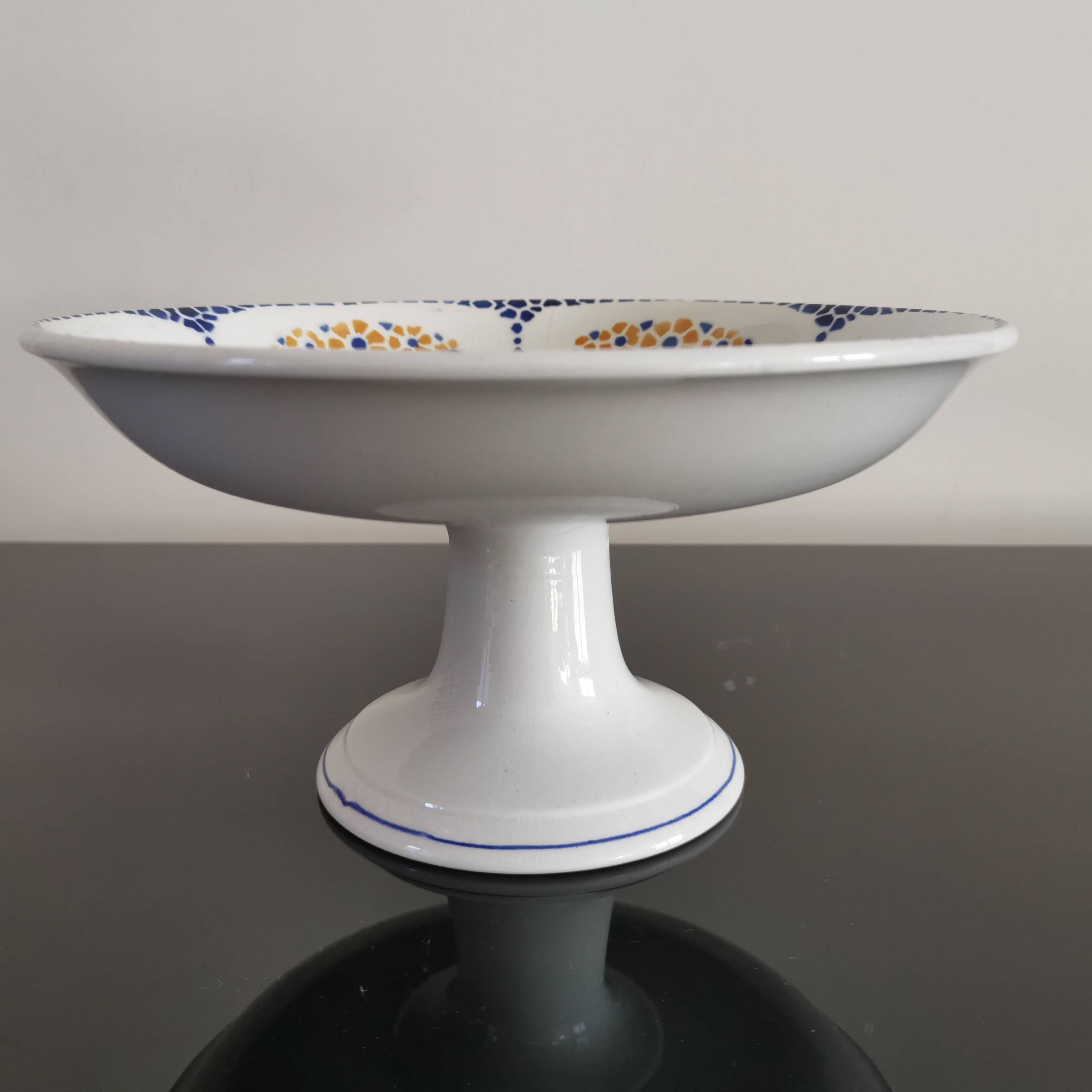 Old earthenware compote bowl L'Amandinoise St Amand France