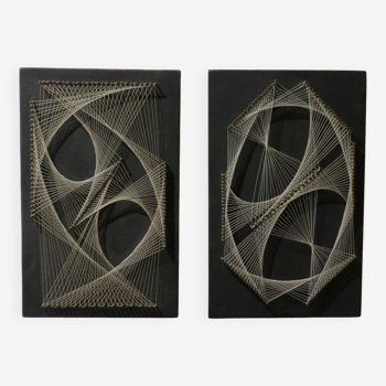 Pair Of Mid Century 1960s String Pictures Wall Art