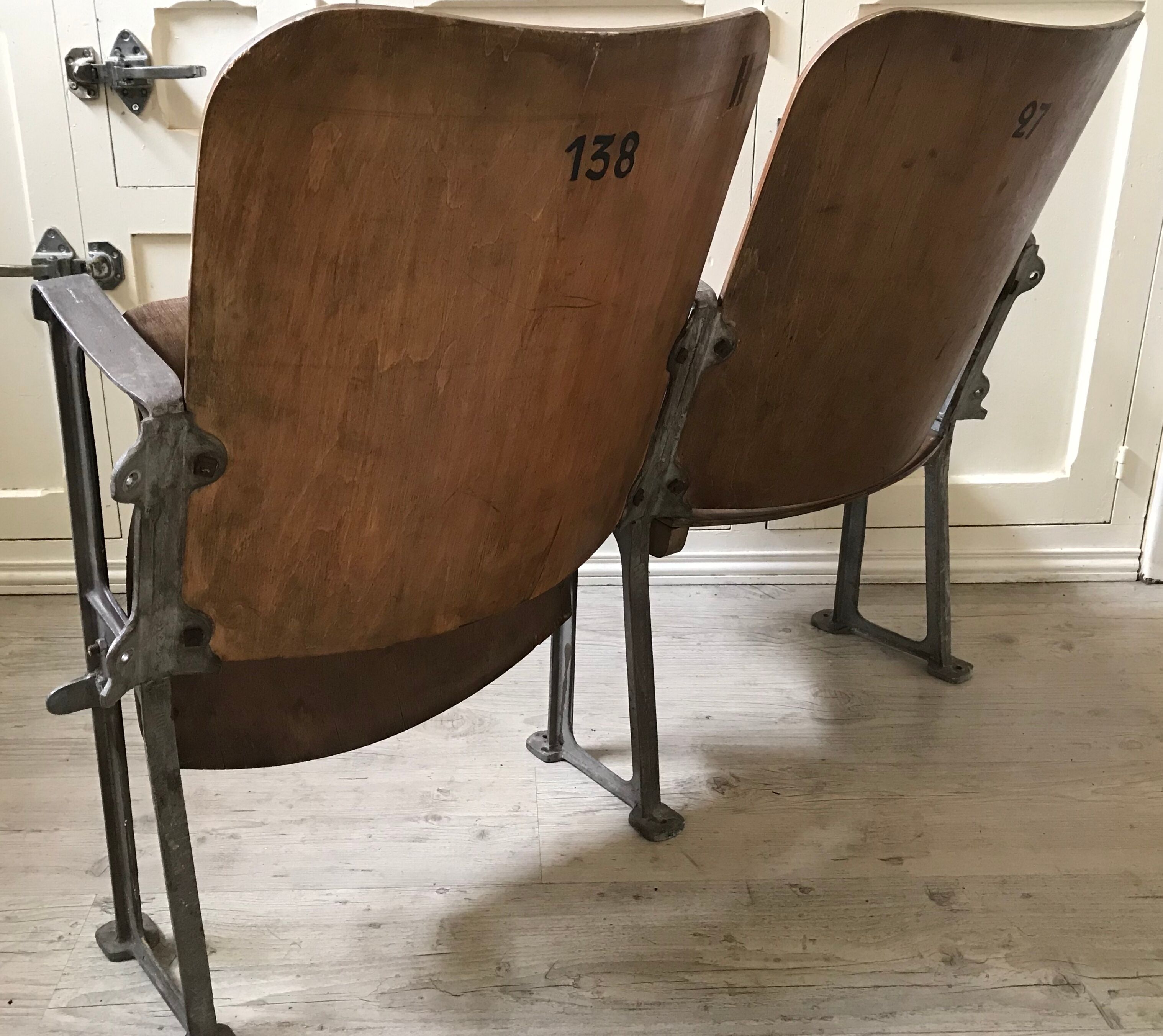 Bench seat of cinema theatre before war