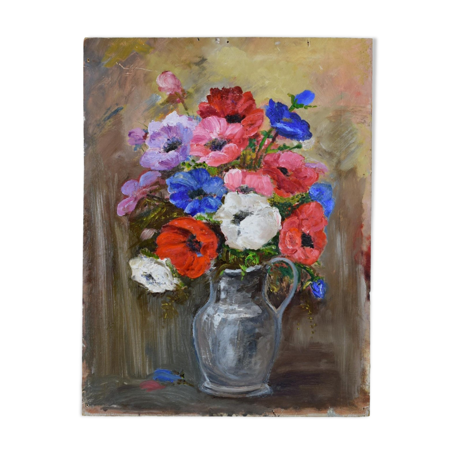 Oil on panel vintage painting Summer bouquet