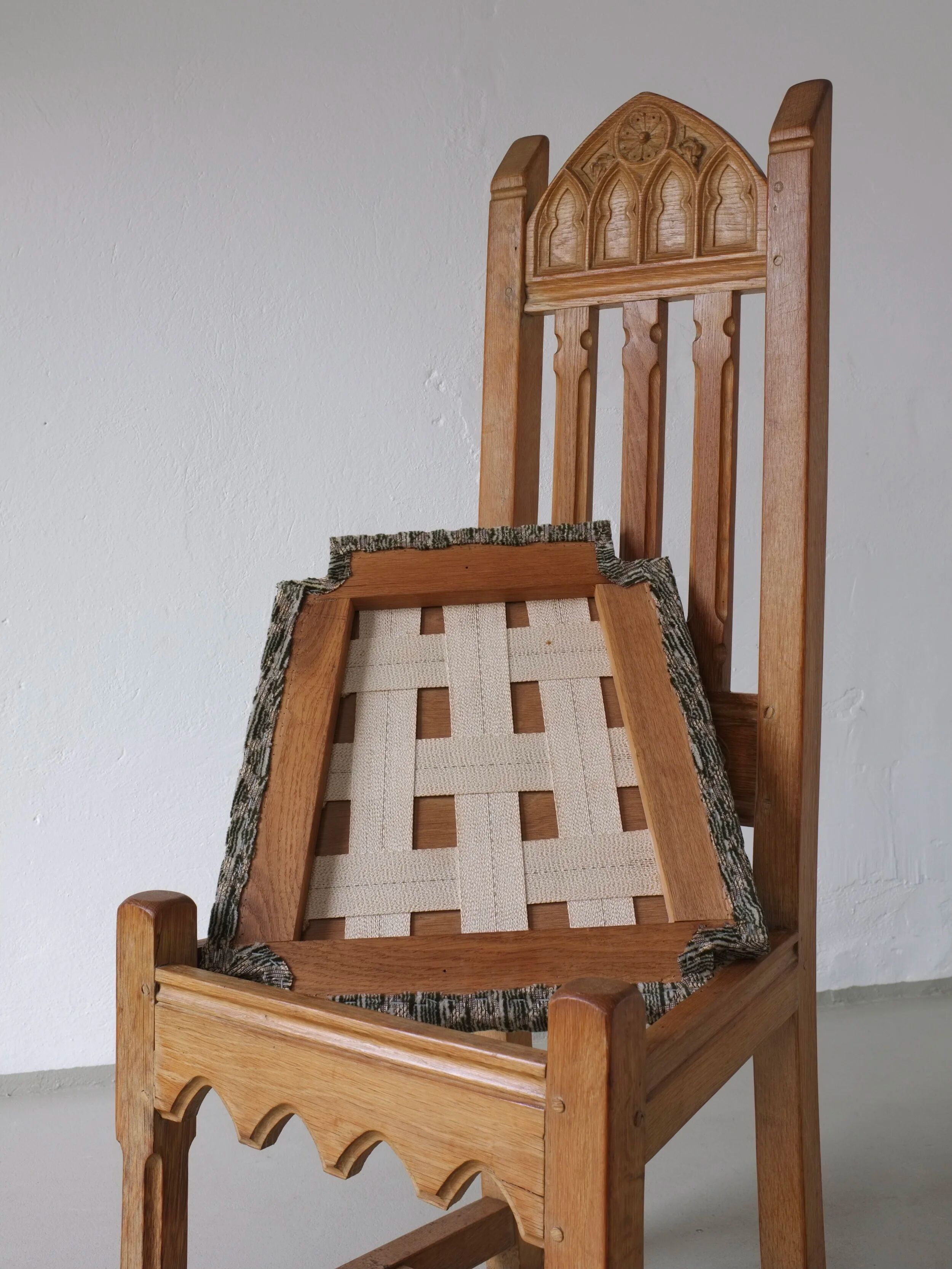Gothic revival refectory dining table and chairs set of 7 France