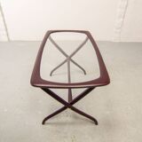 Italian Design Wooden Scissor Frame Side Table with Glass Top. Italy, 1950s