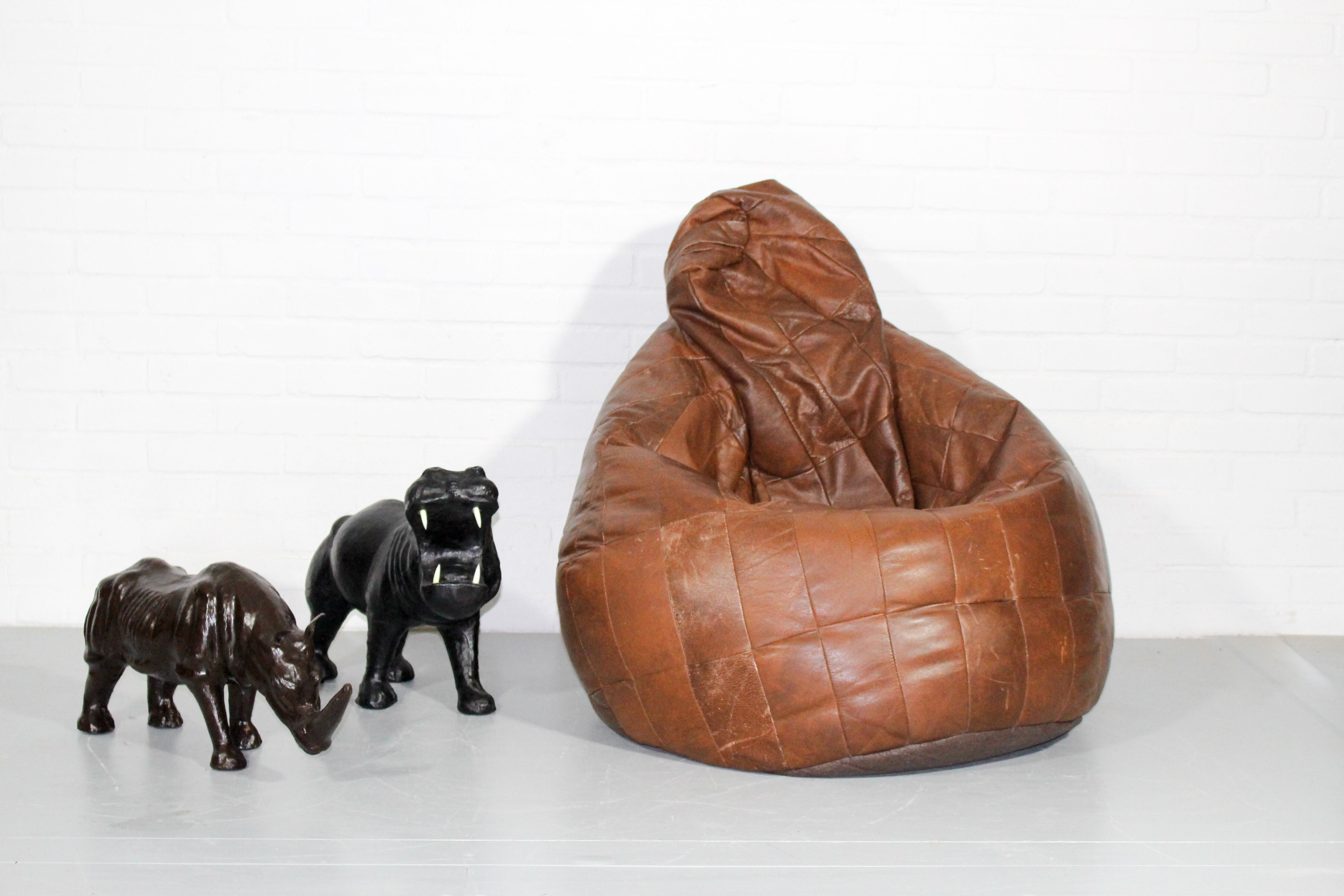 Midcentury modern leather patchwork bean bag, 1970