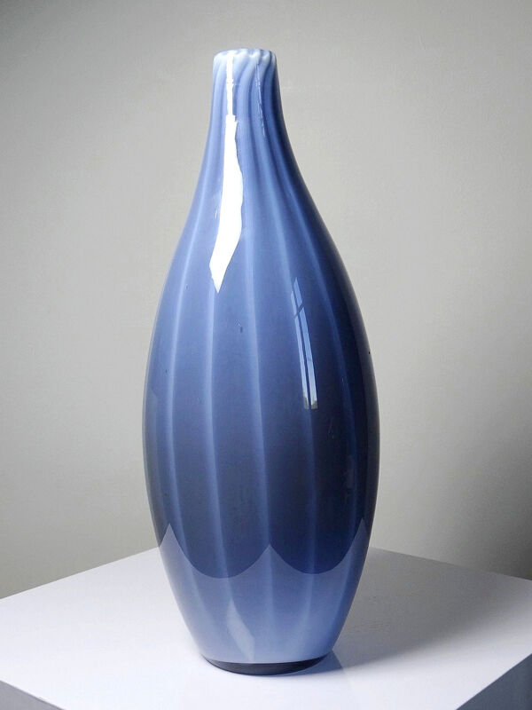 Grand vase poire vintage verre fumé doublé d'opaline bulle de savon Murano