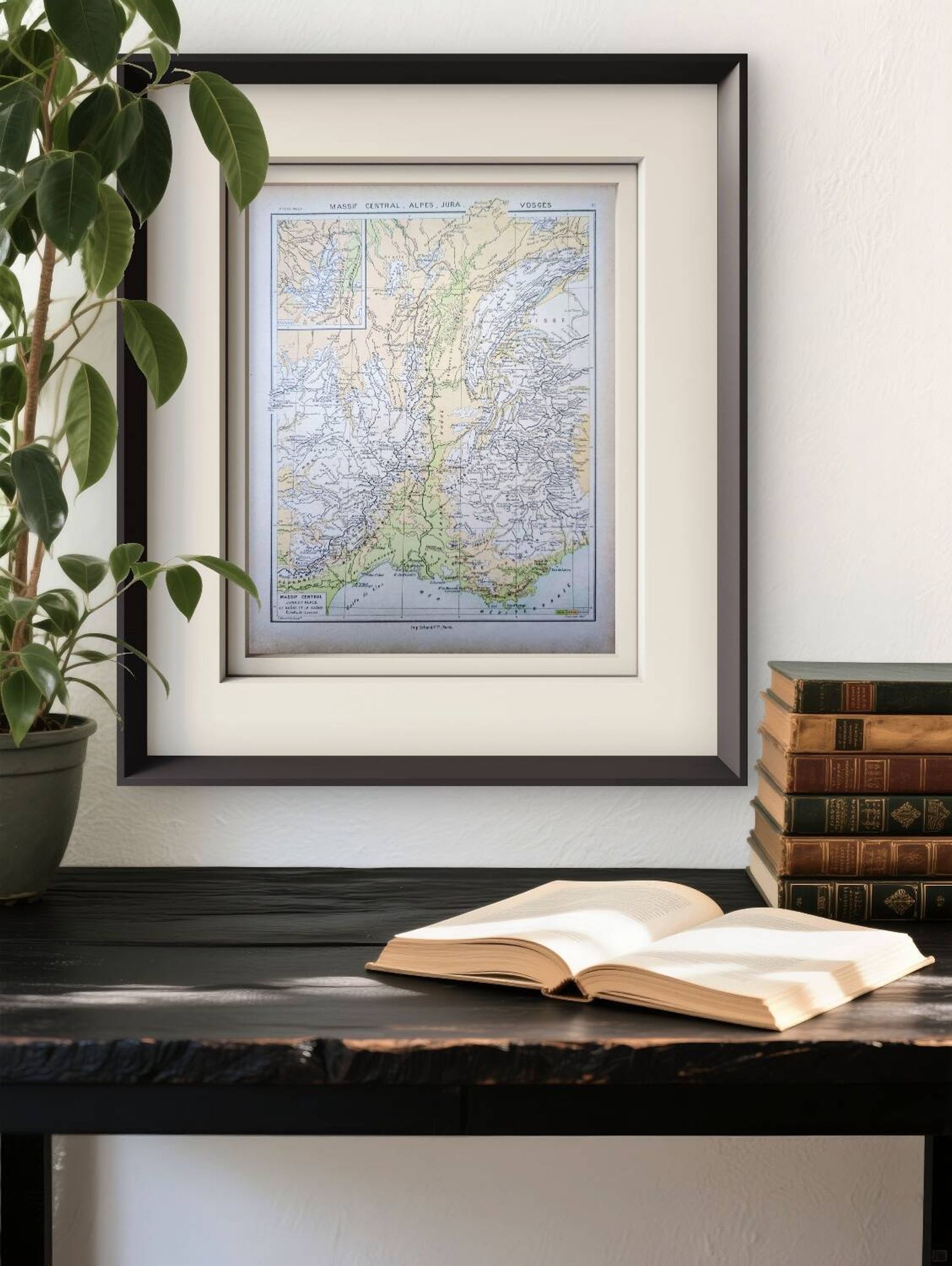 Map of the mountain ranges of France, original printed in 1896