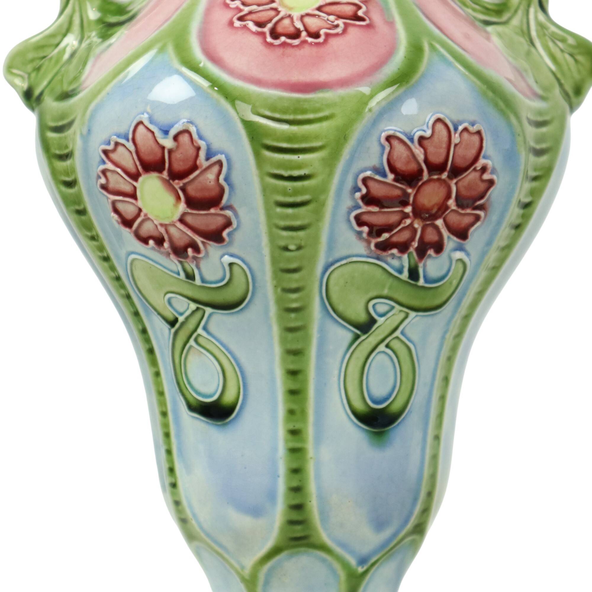 French Art Nouveau Majolica Earthenware Vases ca. 1900