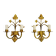 Pair of Italian wall lights with 2 gold leaf gilded arms. 70s 80s