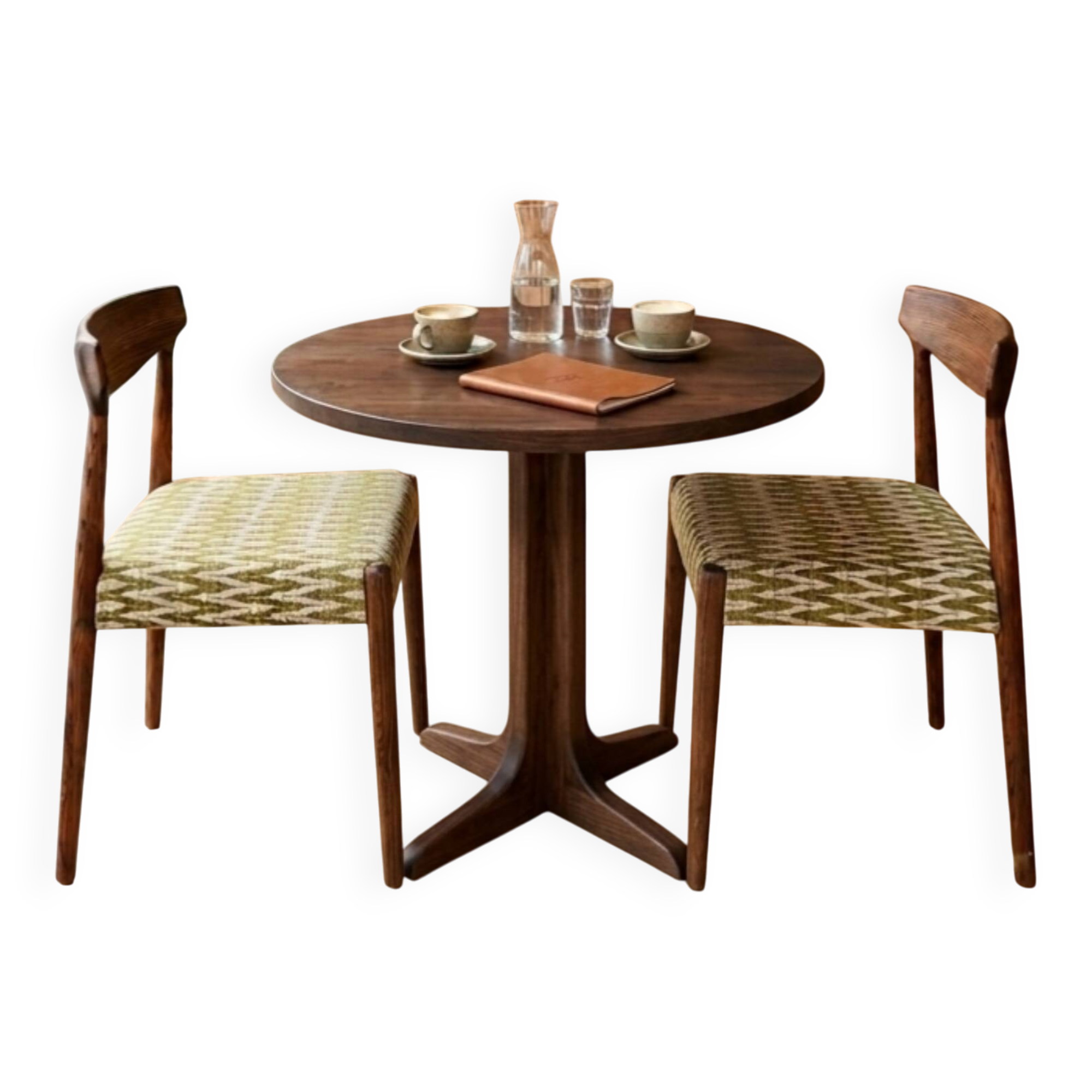 Set 2 Dining Chairs Solid Wood Ash Green Jacquard Fabric