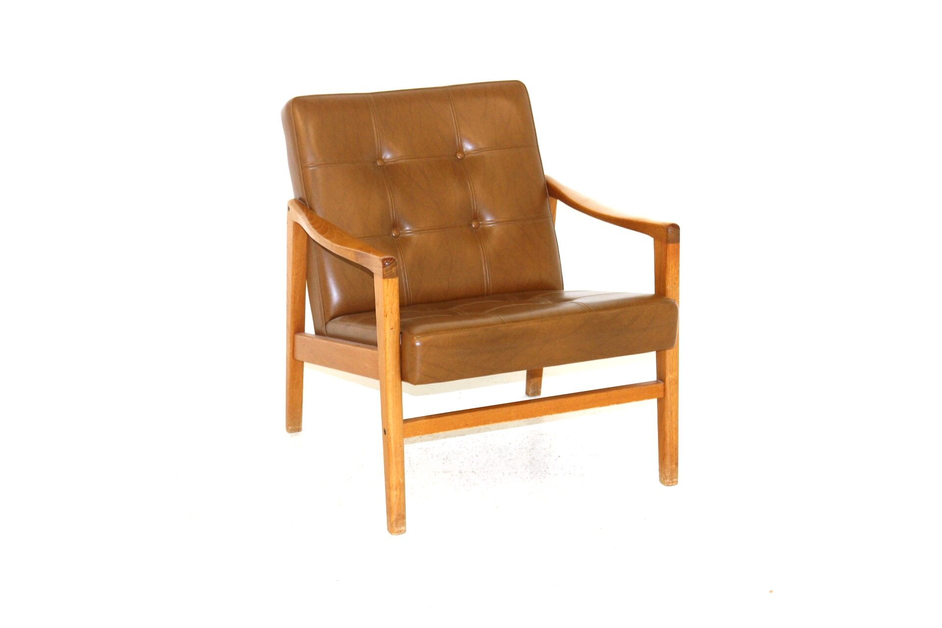 Teak and imitation leather armchair, Sweden, 1960