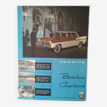 Une publicité papier voiture  Vedette   Simca  issue d'une revue d'époque