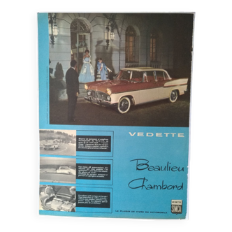 Une publicité papier voiture  Vedette   Simca  issue d'une revue d'époque