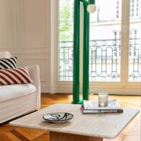 Square travertine table