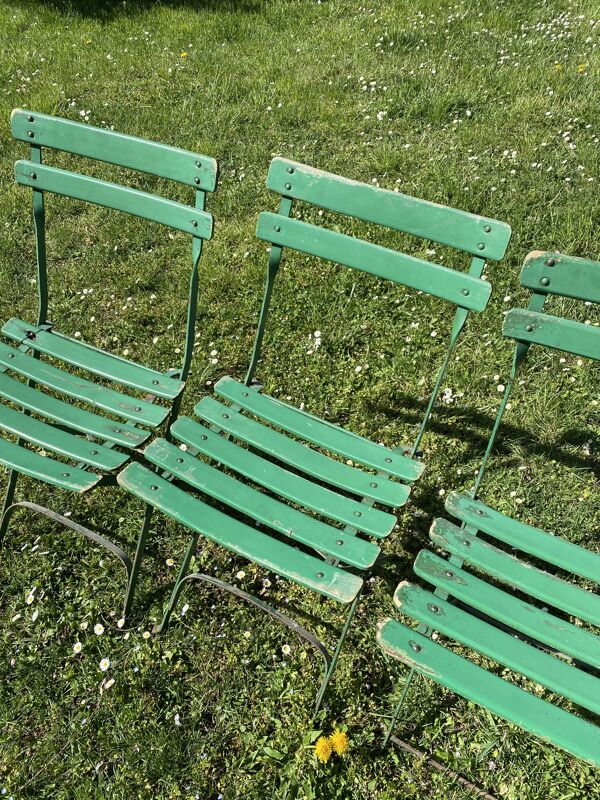 4 chaises de jardin pliantes vertes vintage