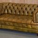 Canapé Chesterfield en cuir teint à la main, victorien rempli de crin de cheval