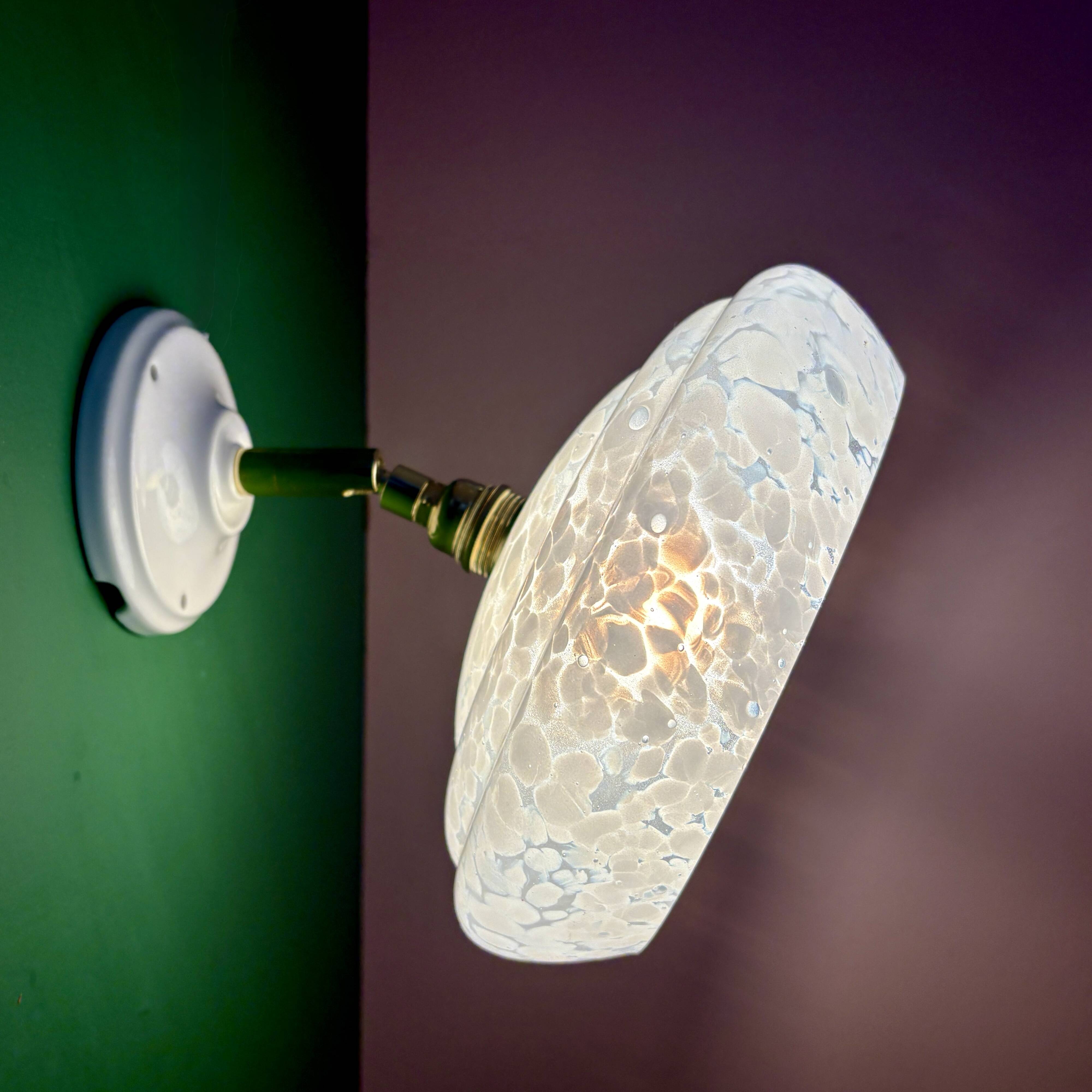 Vintage wall lamp with white clichy glass shade