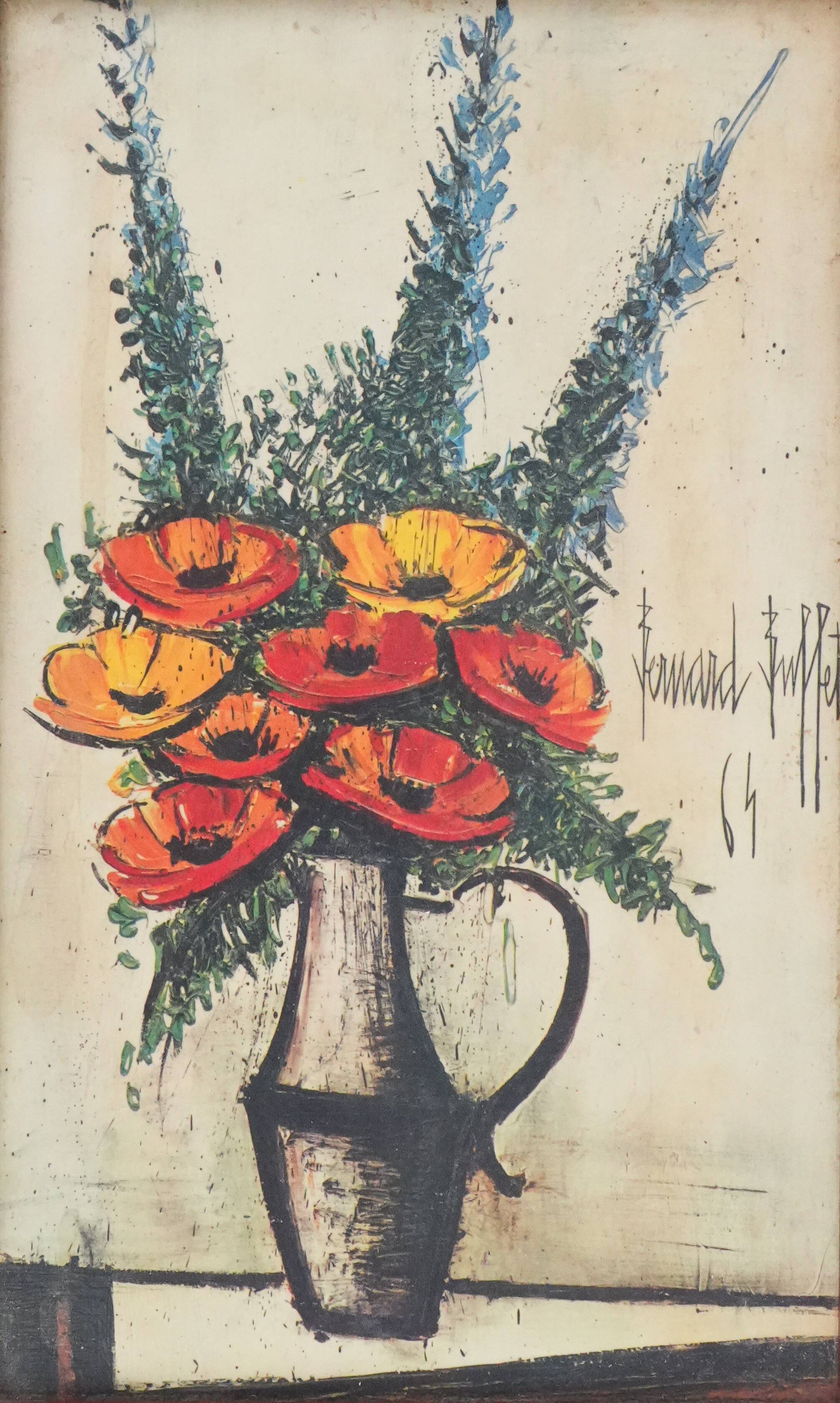Bernard BUFFET: The bouquet of flowers, lithograph on framed canvas.