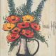 Le bouquet de fleurs, lithographie sur toile encadrée, Bernard Buffet