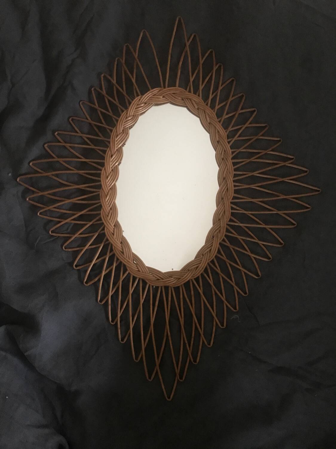 Vintage woven wicker mirror