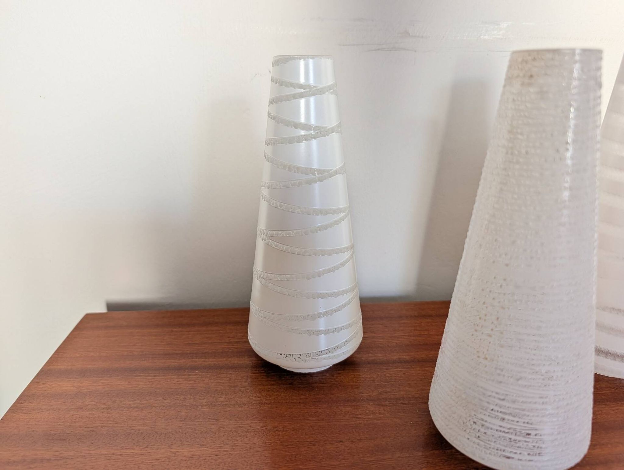 Trio of conical satin glass tulips, 1960s
