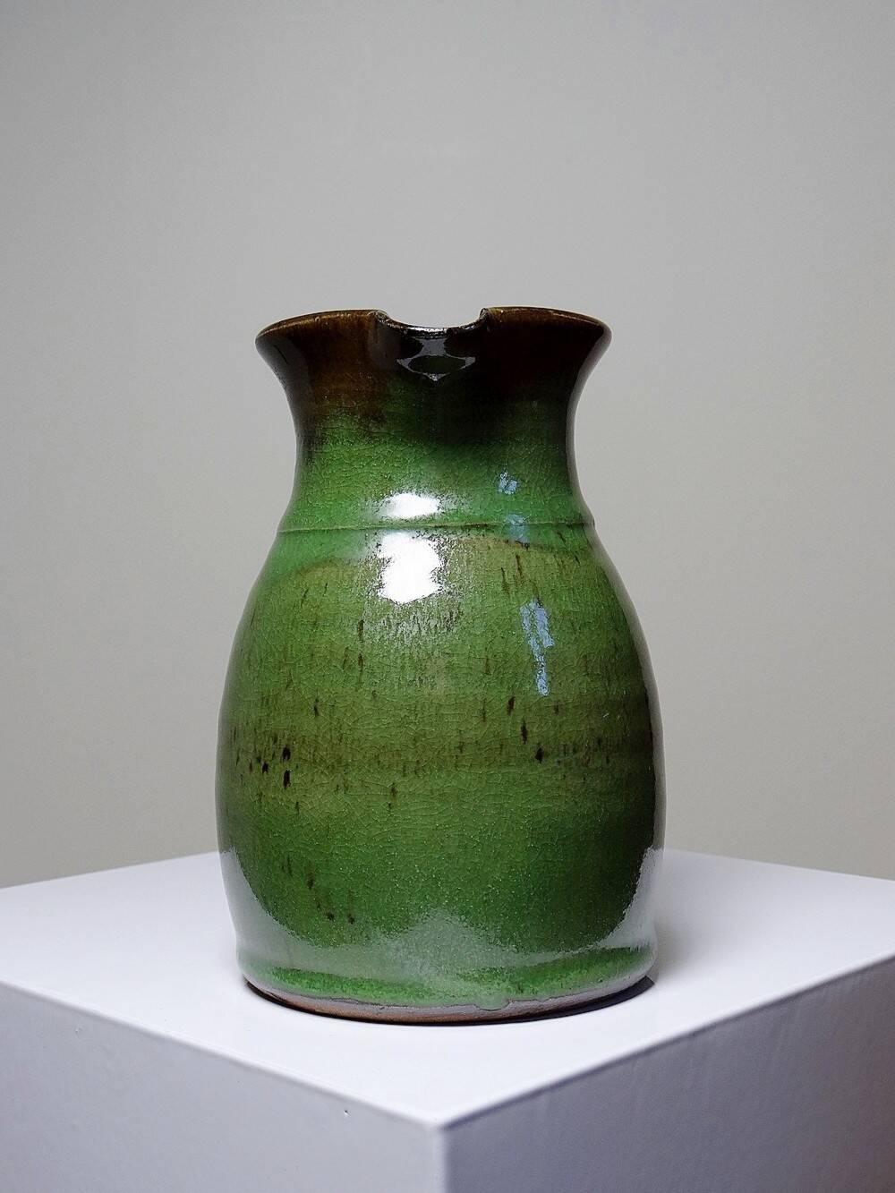 Small green pitcher enameled stoneware Sylvie Wlotkowski craftsmanship from Burgundy