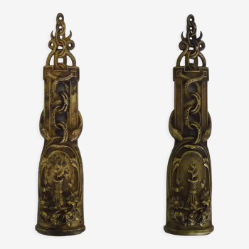 Pair of pharmacy storefront, doctor, caduceus bronze medicine. Early twentieth century