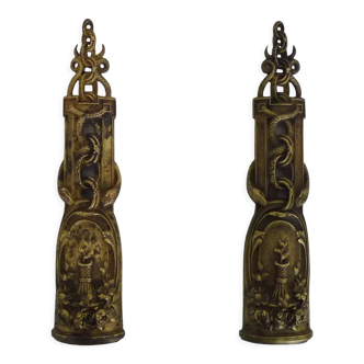 Pair of pharmacy storefront, doctor, caduceus bronze medicine. Early twentieth century