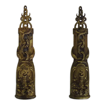 Pair of pharmacy storefront, doctor, caduceus bronze medicine. Early twentieth century