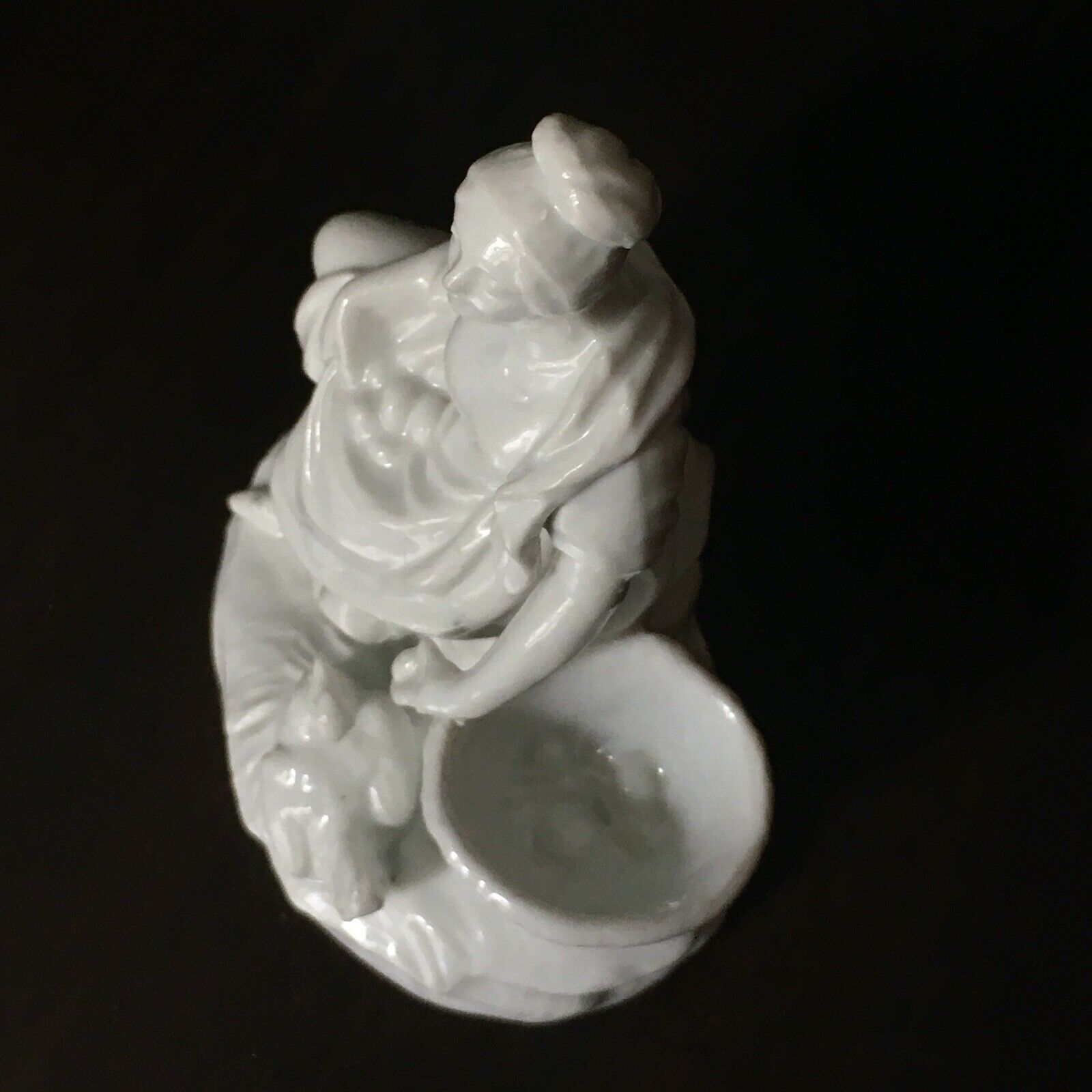 Vase Subject White Porcelain Young Woman at the Chicken